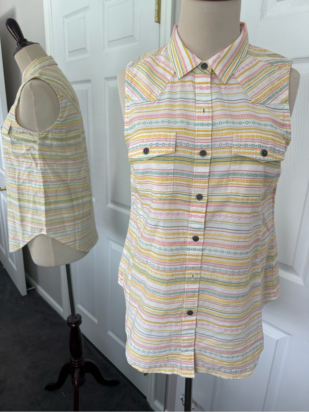 Ariat Jasmine Shirt Sleeveless Striped Button-Front Top in Yellow - Picture 9 of 11